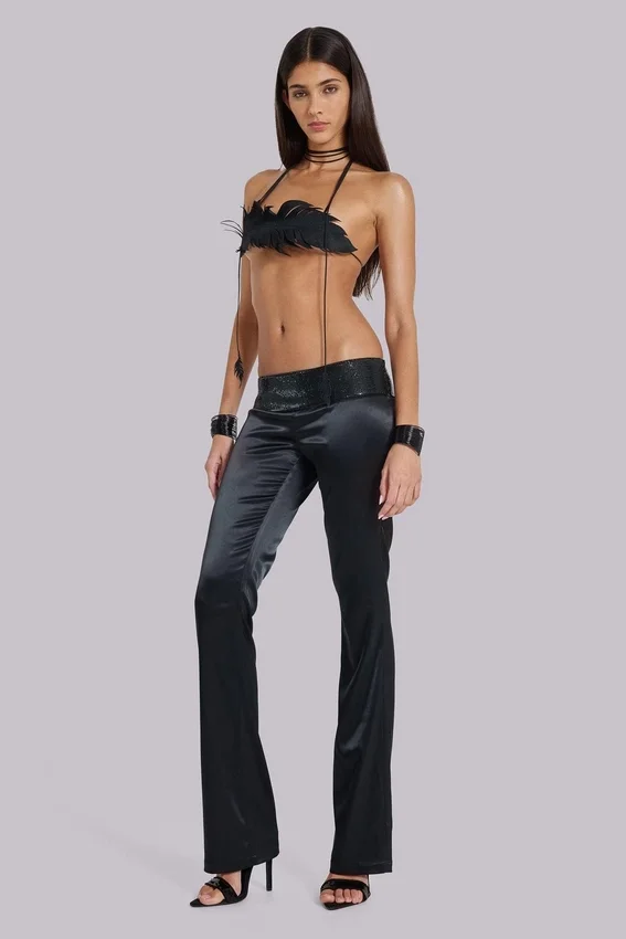 Pantalones de satén «Nivi Chainmail» en negro