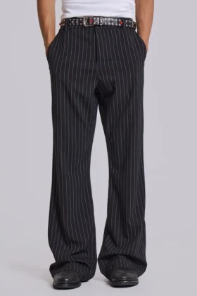 Pantalones de traje bootcut con corte escalonado a rayas negras