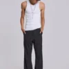 Pantalones de traje bootcut con corte escalonado a rayas negras