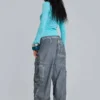 Parachute Pants negros con lavado al aceite