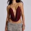 Partes de arriba con cuello vuelto y espalda descubierta Asteria en color burdeos