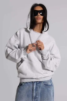 Sudadera con capucha Bitten en gris jaspeado