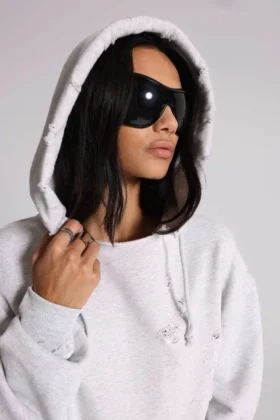 Sudadera con capucha Bitten en gris jaspeado
