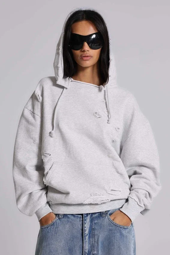 Sudadera con capucha Bitten en gris jaspeado