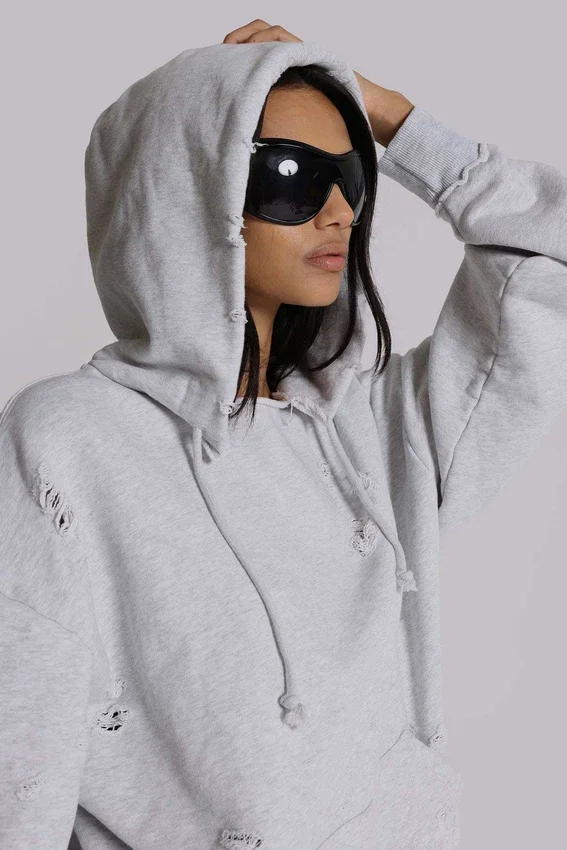 Sudadera con capucha Bitten en gris jaspeado