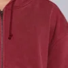 Sudadera con capucha, cremallera y forro de tejido de pan de miel, con efecto desgastado «Red Sun»