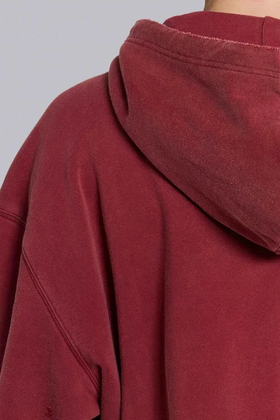Sudadera con capucha, cremallera y forro de tejido de pan de miel, con efecto desgastado «Red Sun»