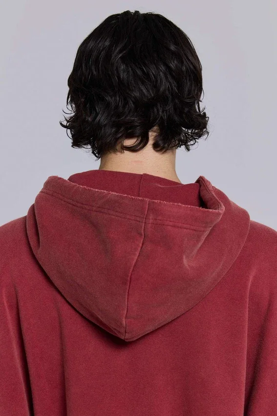 Sudadera con capucha, cremallera y forro de tejido de pan de miel, con efecto desgastado «Red Sun»
