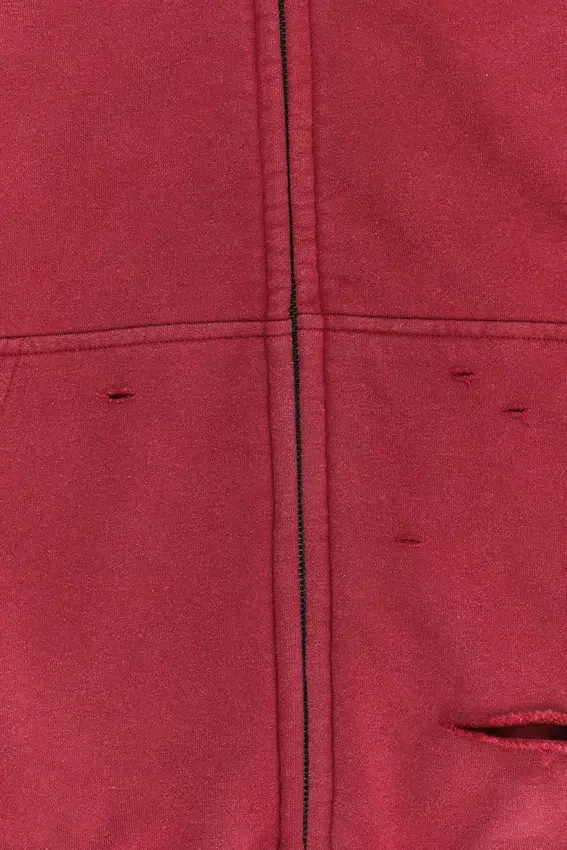 Sudadera con capucha, cremallera y forro de tejido de pan de miel, con efecto desgastado «Red Sun»