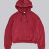 Sudadera con capucha, cremallera y forro de tejido de pan de miel, con efecto desgastado «Red Sun»