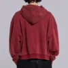 Sudadera con capucha, cremallera y forro de tejido de pan de miel, con efecto desgastado «Red Sun»