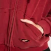 Sudadera con capucha, cremallera y forro de tejido de pan de miel, con efecto desgastado «Red Sun»