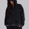 Sudadera con capucha, cremallera y forro de tejido de panal, en negro lavado y efecto descolorido por el sol