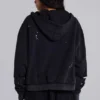 Sudadera con capucha, cremallera y forro de tejido de panal, en negro lavado y efecto descolorido por el sol