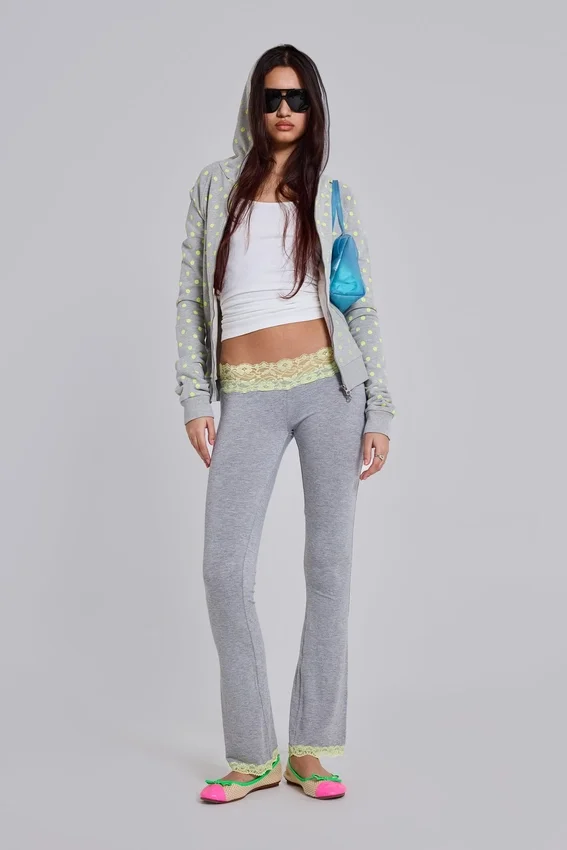Pantalones bootcut de jersey con encaje Cassia