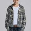 Sudadera con capucha de tejido waffle con estampado de camuflaje digital