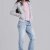 Sudadera con capucha gris de lunares