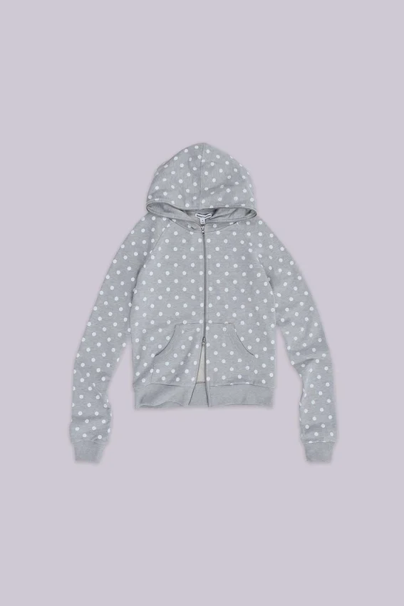 Sudadera con capucha gris de lunares