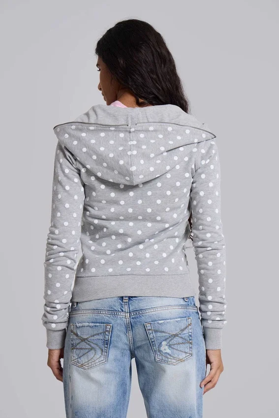 Sudadera con capucha gris de lunares