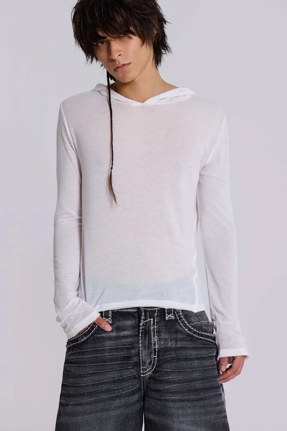 Sudadera con capucha «Mist» en blanco jaspeado