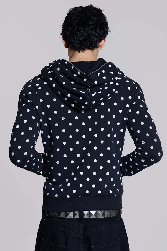 Sudadera con capucha Mono negra con lunares