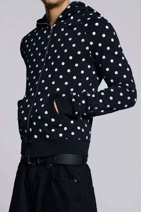 Sudadera con capucha Mono negra con lunares