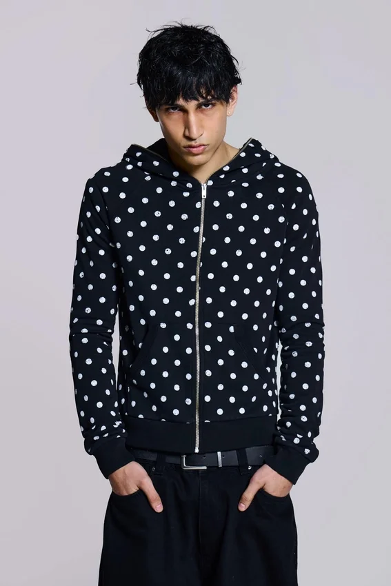 Sudadera con capucha Mono negra con lunares