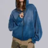 Sudadera con capucha «Monster» de tejido de gofre con tachuelas y efecto descolorido