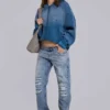 Sudadera con capucha «Monster» de tejido de gofre con tachuelas y efecto descolorido