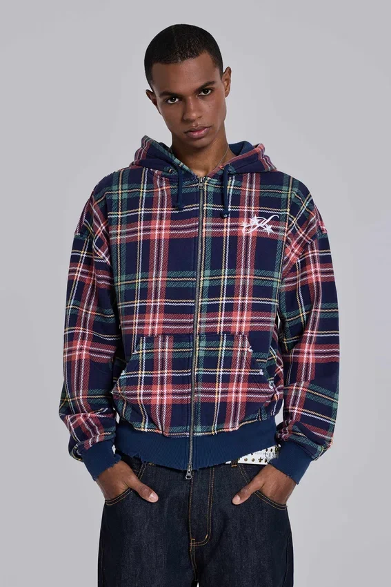 Sudadera con capucha y cremallera a cuadros «Adrenaline»