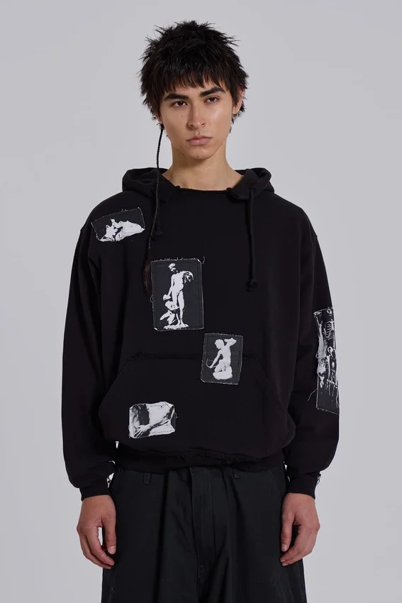 Sudadera con capucha y parche «Devoted» negra