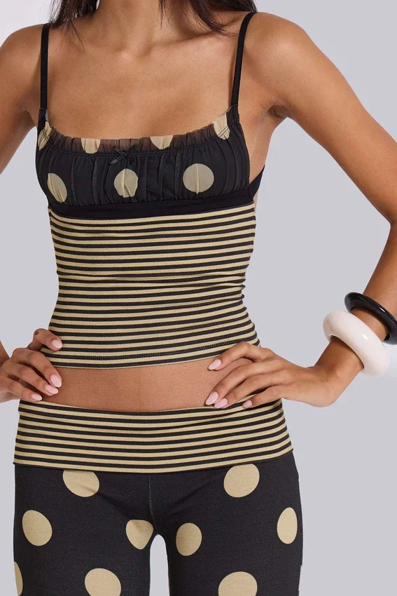 Top camisola fruncido Lola con rayas y lunares