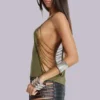Top con abalorios Aleya en color caqui