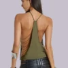 Top con abalorios Aleya en color caqui