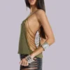 Top con abalorios Aleya en color caqui
