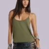 Top con abalorios Aleya en color caqui
