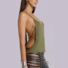 Top con abalorios Aleya en color caqui