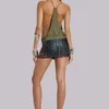 Top con abalorios Aleya en color caqui
