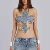 Top con flor de lis y tachuelas de Rock Revival