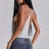 Top con pedrería Aleya en gris jaspeado