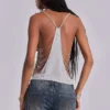 Top con pedrería Aleya en gris jaspeado