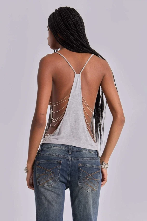 Top con pedrería Aleya en gris jaspeado