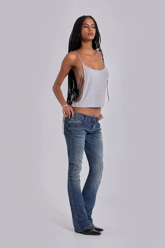 Top con pedrería Aleya en gris jaspeado