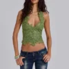 Top corsé de encaje Roswen en verde