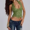 Top corsé de encaje Roswen en verde
