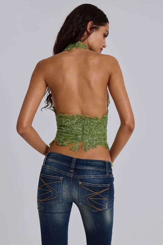 Top corsé de encaje Roswen en verde
