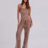 Pantalones de punto con lentejuelas Deva en color arena