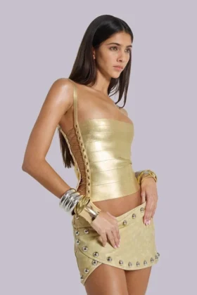 Top corsé «Idol» de estilo vendaje metalizado en dorado