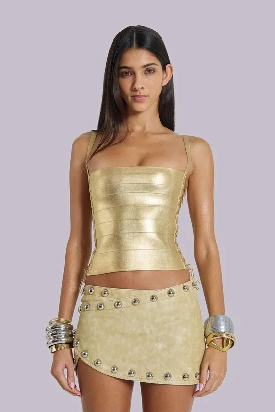 Top corsé «Idol» de estilo vendaje metalizado en dorado