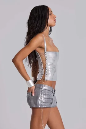 Top corsé tipo vendaje metalizado «Idol» en plata